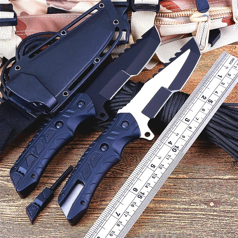 

Compact Fixed Blade Knife Multifunctional Edc Knife Hunting Survival Straight Knifes Tanto Blade Black G10 Handle with Sheath