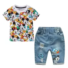 子供 2 個スポーツスーツ男の赤ちゃん服セット幼児の少年服ミッキー Tシャツ + パンツの衣装子供アクティブスーツパーカー(China)