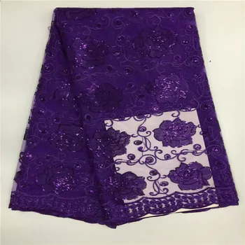 

High Quality French lace fabric Material Beautiful African Lace Fabric With Sequins for wedding dresses free shipping 5yards 16