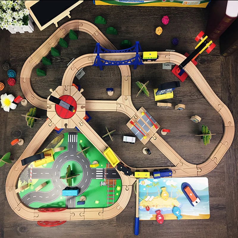 

Wooden Trains Track Toys Set Magical track Thomas and Friends Station Bridge Accessories Railway Model Toys for Children