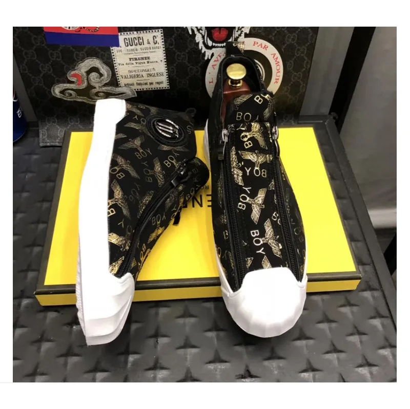 Wholesale Shell Cap Men Loafers Sheet Metal Gold Eagle Zip High Top Men Shoes Casual Leisure Hip Hop Flats Sneakers botas Hombre