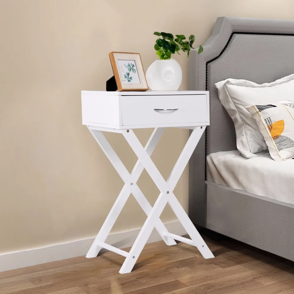 Giantex Nightstand X-Shape Drawer Accent side End Table Modern Home Furniture White HW55474WH