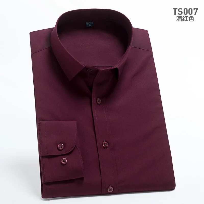 

MFERLIER solid color men shirt long sleeve larger size 9XL 10XL autumn big business wine red 12XL 14XL new formal office shirt