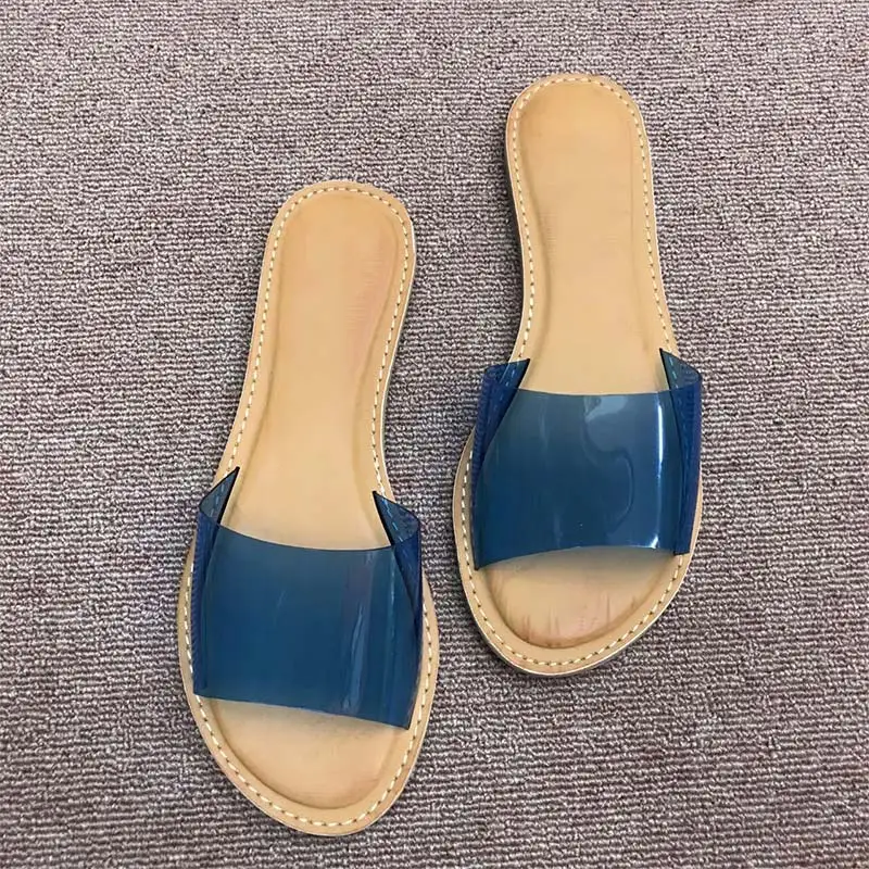 Женские прозрачные тапочки блестящая мягкая обувь летние женские повседневные модные шлепанцы г. Женская пляжная обувь на плоской подошве - Цвет: blue