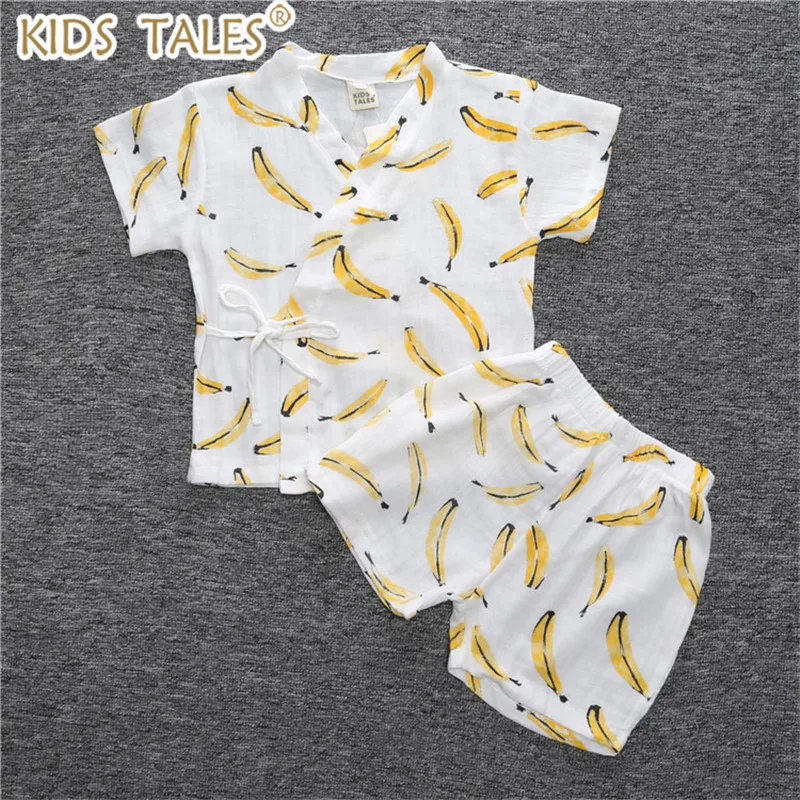 Summer Baby Boy Clothes Set kids Thin Cotton Gauze Clothing Sets Girls Children Shirts + Pants