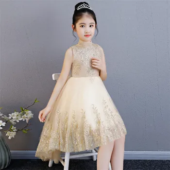 

2018 New Children Girls Luxury Birthday Wedding Evening Party Tail Dress Kids Babies Elegant Sequined Host Model Show Prom Dress