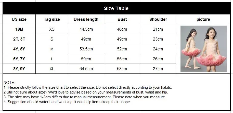 size table