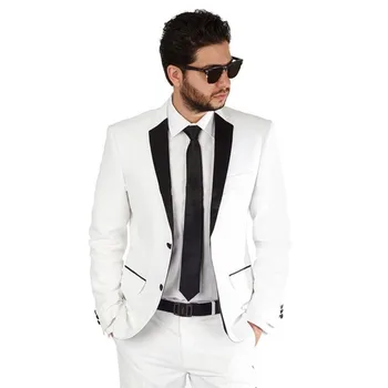 

Fashion ivory Mens Dinner Party Prom Suit Groom Tuxedo 2018 slim fit white Groomsmen Wedding Blazer Suits for men (Jacket+Pants)