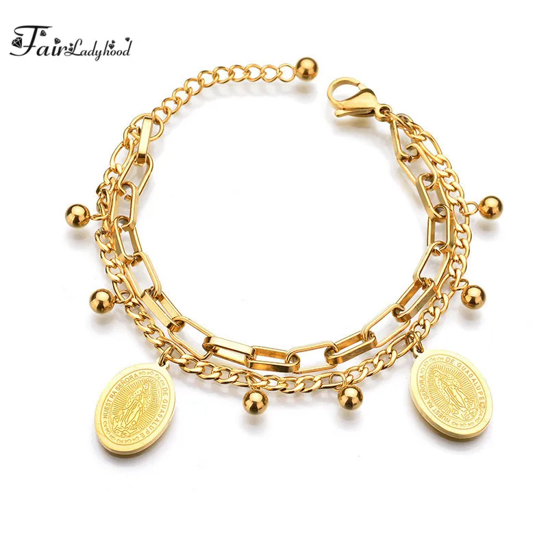 FairLadyHood Fashionable DIY Bracelet Women Stainless Steel Santa Maria Charm Braceletin Charm