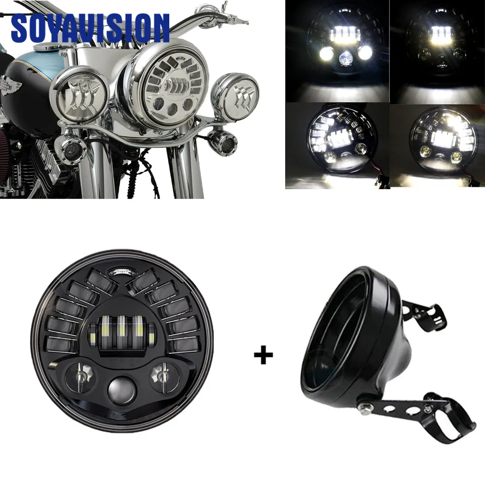 7 &quotсветодиодная передняя фара для мотоцикла H4 Высокий Низкий Луч дневные