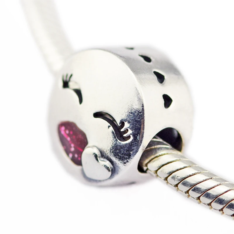 DIY Подходит для Pandora шармы браслеты поцелуй бусины с церизной блеск эмаль стерлингового серебра 925-ювелирные изделия