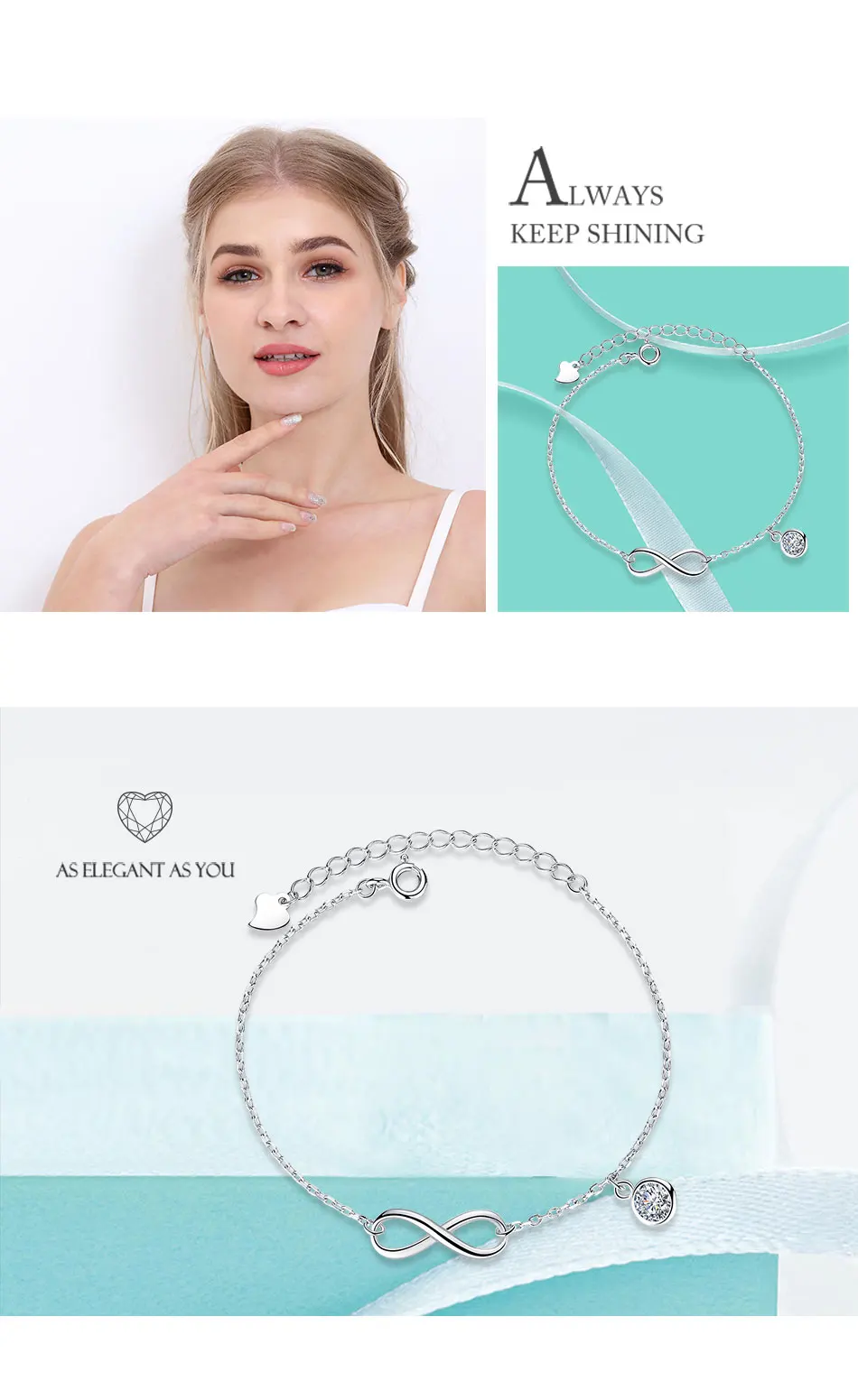 Модный, 925 пробы, серебряный, кристалл, циркон, бесконечность ...