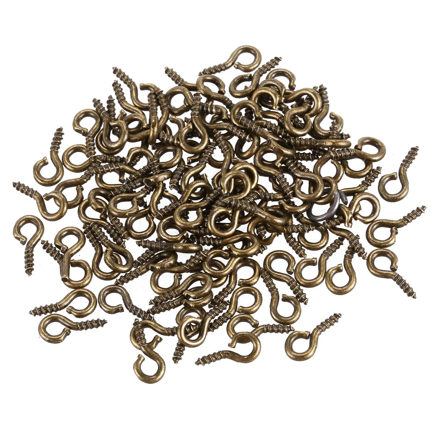 

BHTS-100 x 8mm Bronze Small Tiny Mini Eye Pins Eyepins Hooks Eyelets Screw Threaded
