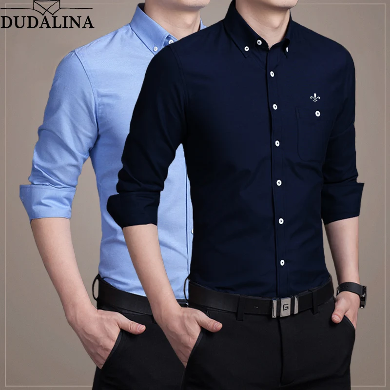 Prix DUDALINA Nouveau Automne Marque De Mode Hommes Vêtements Slim Fit Hommes Manches Longues Chemise Hommes Chemises Casual Hommes Chemise Sociale Plus taille M 5XL