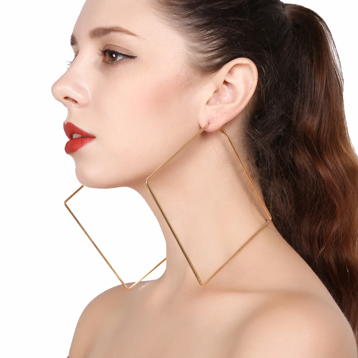 Anise Simple Oversize Big Square Circle Hoop Earring for Women Geometric Round Rhombus Earrings Punk Lady Brincos Party Jewelry | Украшения