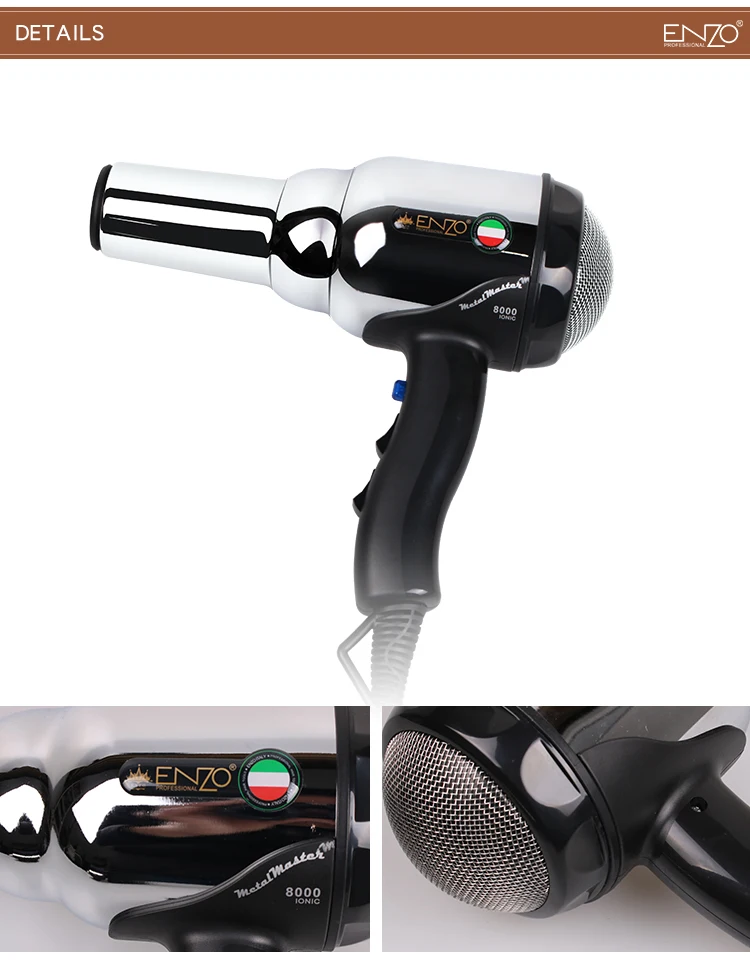 Enzo 8000w Corpo de Metal Volumizer Salon Professional Secador de Cabelo de Íons Negativos Secador de Cabelo Escova Quente/frio com ar Coleta de Bico 11 Secadores de cabelo