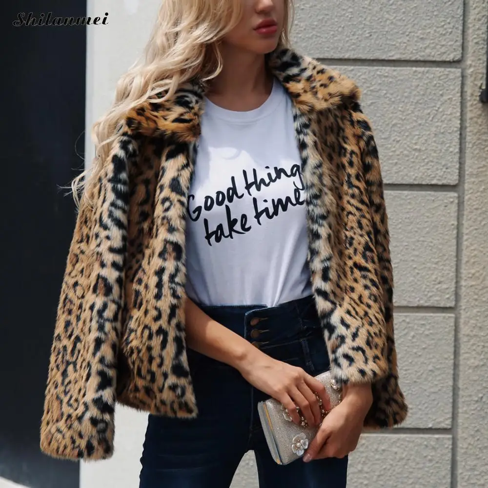 2018 Winter Women Plus Size Leopard Fur Coat Women Vintage Elegant Artificial Fur Jacket Fashion Warm Outwear Casaco De Pele Coats