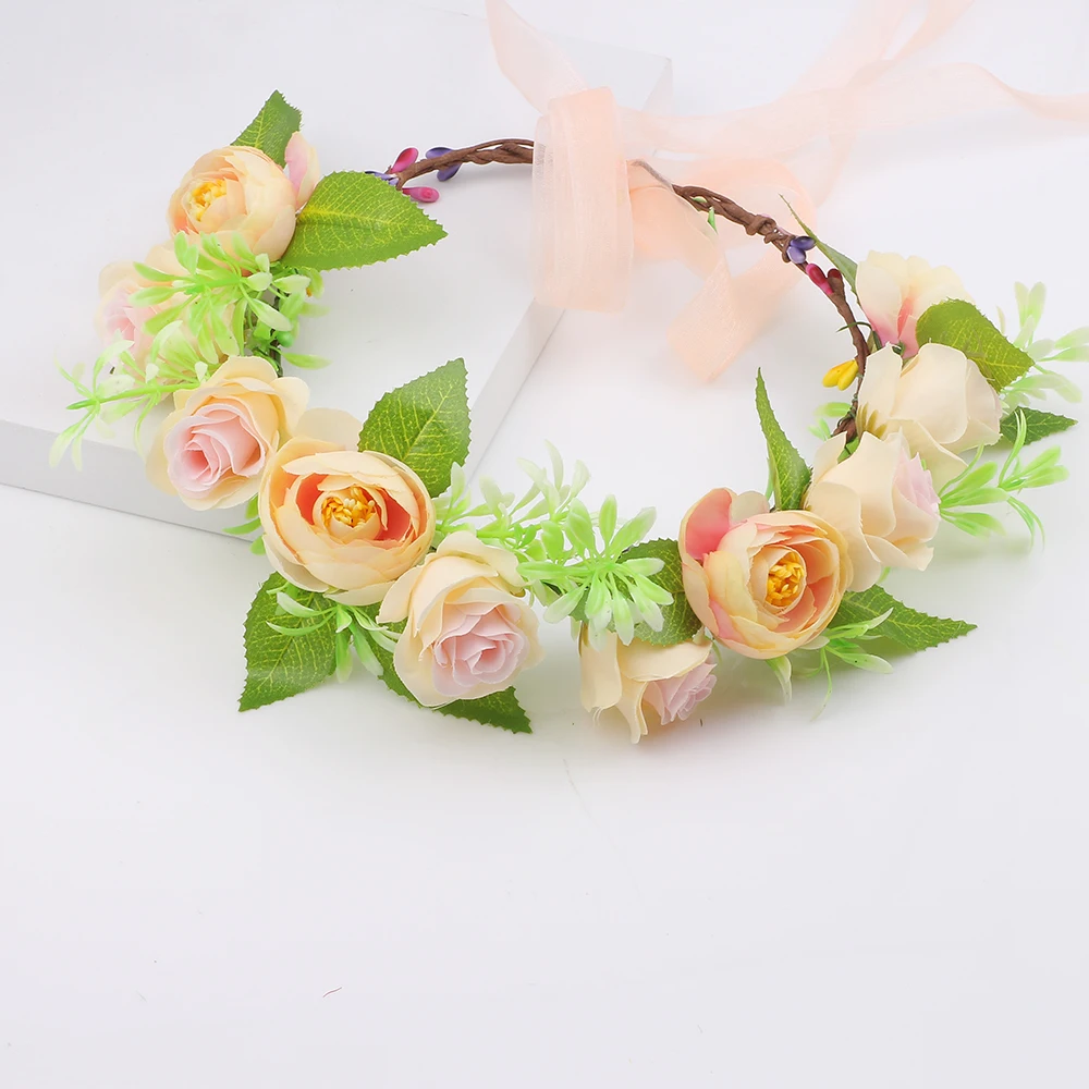 

1PC New Fashion Flower Wedding Headband Girls Kids Princess Crown Wreath Summer Hair Accessories Ribbon Headwear Headband