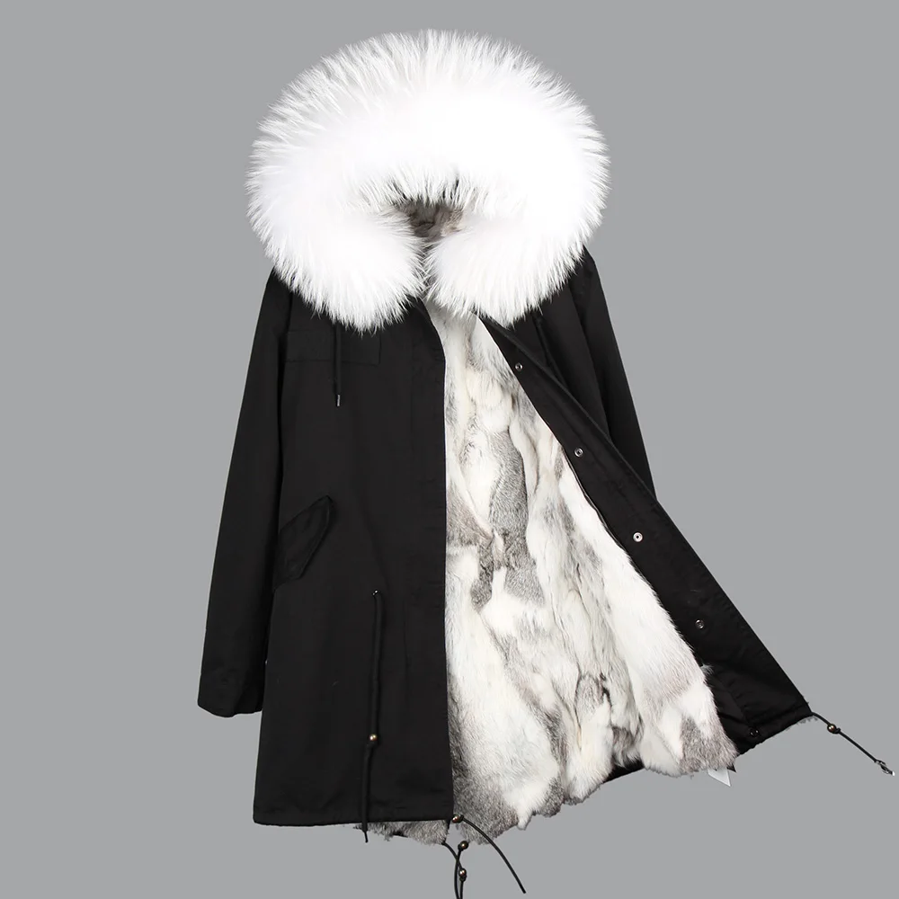 Зимняя куртка с подкладкой из кроличьего меха, пальто, длинная парка с капюшоном, женские парки, верхняя одежда, большая Зимняя парка с воротником из натурального меха енота - Цвет: MK-11