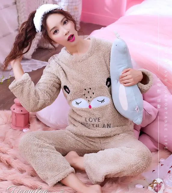 Women Nightgowns Winter Warm Sleepwear Casual Night Dress Long Sleeve