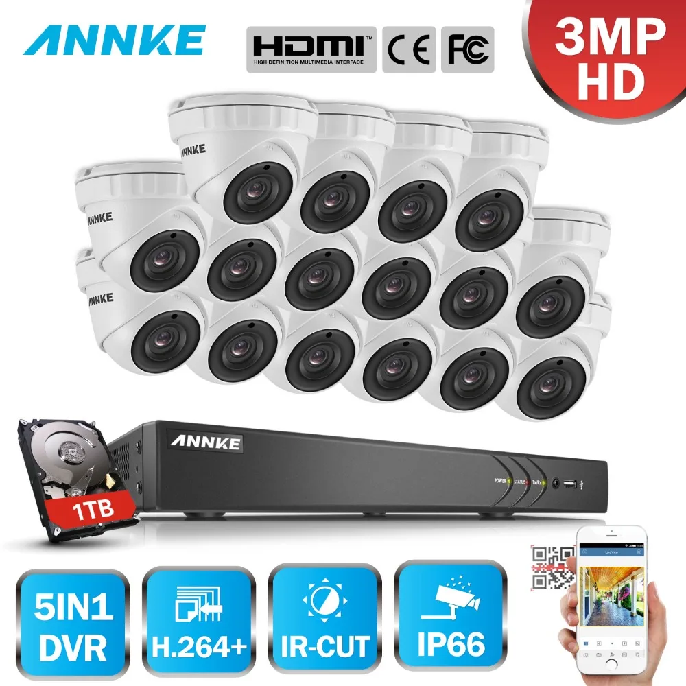 ANNKE 16CH 3MP HD CCTV системы 5in1 DVR 16 шт. 3MP TVI купольная безопасности Водонепроницаемая камера Открытый CCTV дома товары теле и видеонаблюдения