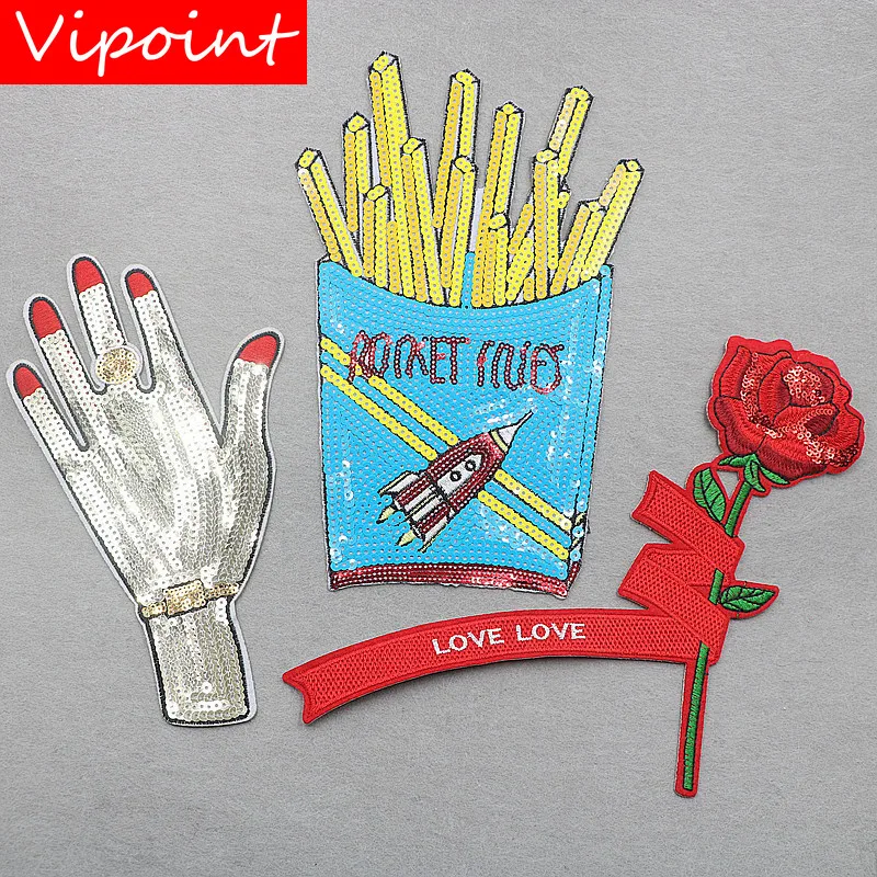 

VIPOINT embroidery sequins big flower hand patches chips patches badges applique patches for clothing XW-162