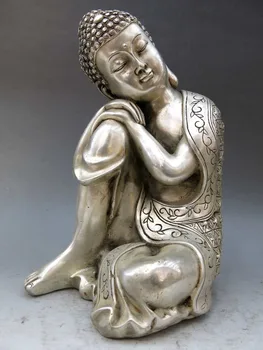 

christmas China silver handwork carved fine luck thinker buddha sculpture Statue halloween