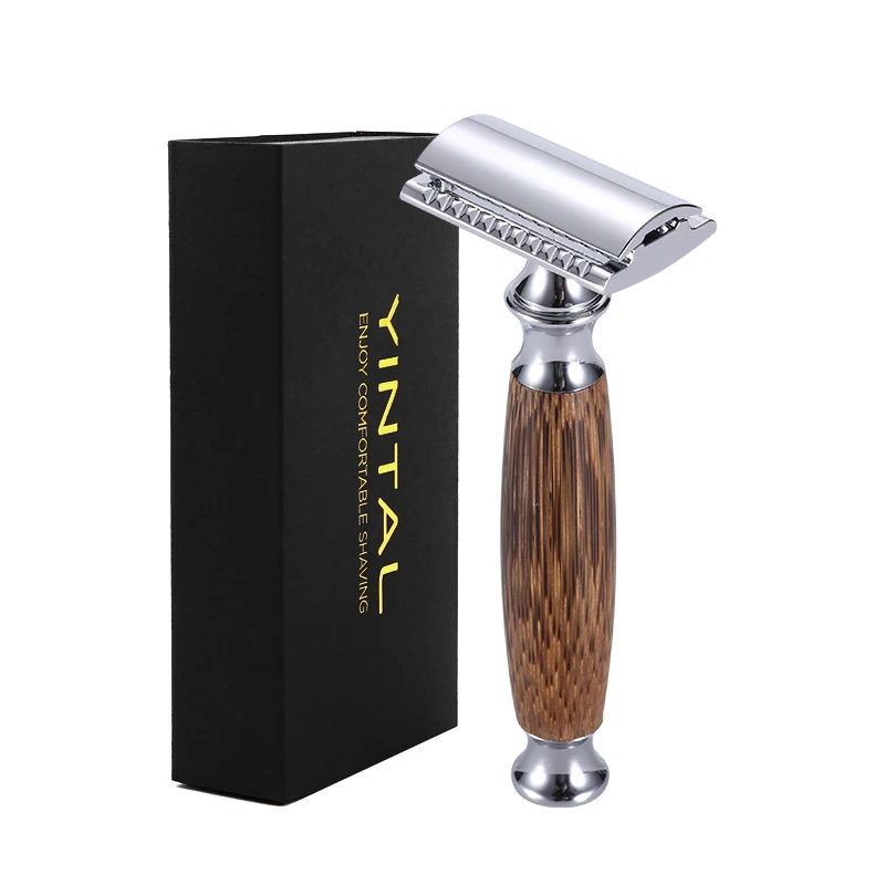 YINTAL Double Edge Safety Razor with Long Natural Bamboo Handle Experience A Better Shave Eco Friendly Male Grooming