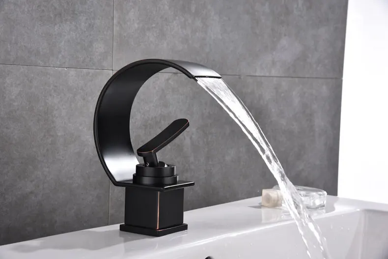 Водопад ванной кран одной ручкой водопроводной воды масла черный раковина из нержавейки холодной и горячей смеситель бассейна смеситель