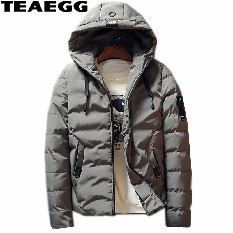 Teaegg новые модные короткие зимняя куртка S для Для мужчин Блузон мужской черный с капюшоном Теплый Хлопок куртка человек Теплая зимняя кофта