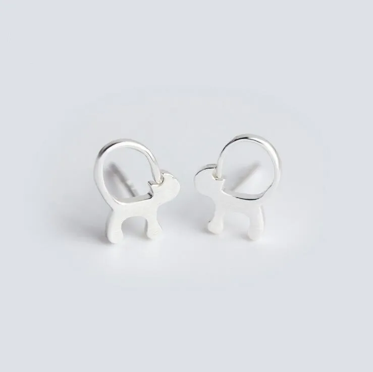 925 Silver Animal Long Tail Cat Stud Earrings for Women Party Earrings
