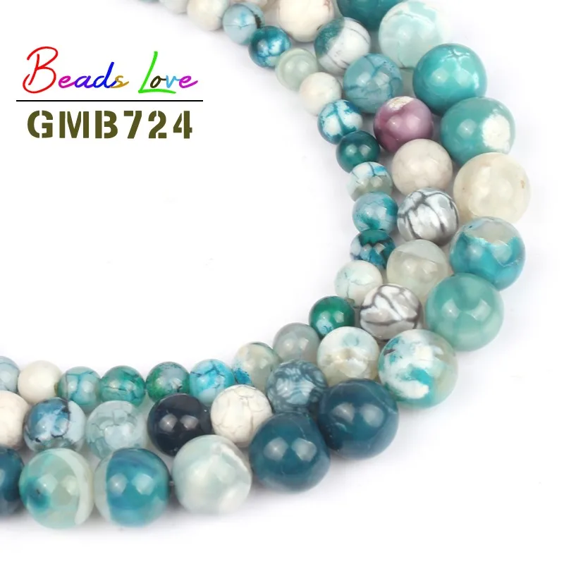 

Wholesale Blue Ice Cracked Agat Round Loose Beads for Jewelry Making Natural Stone Bead Diy Bracelet Necklace 6mm 8mm 10mm 15''