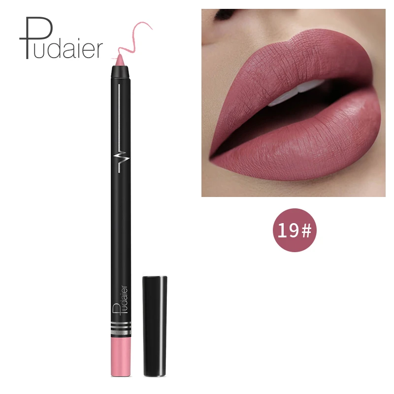 Pudaier макияж губ matte lip liner pencil waterpoof долговечный пикантные красные открытые помада ручка контур губ комплект серый, черный цвет PD013 - Цвет: 19