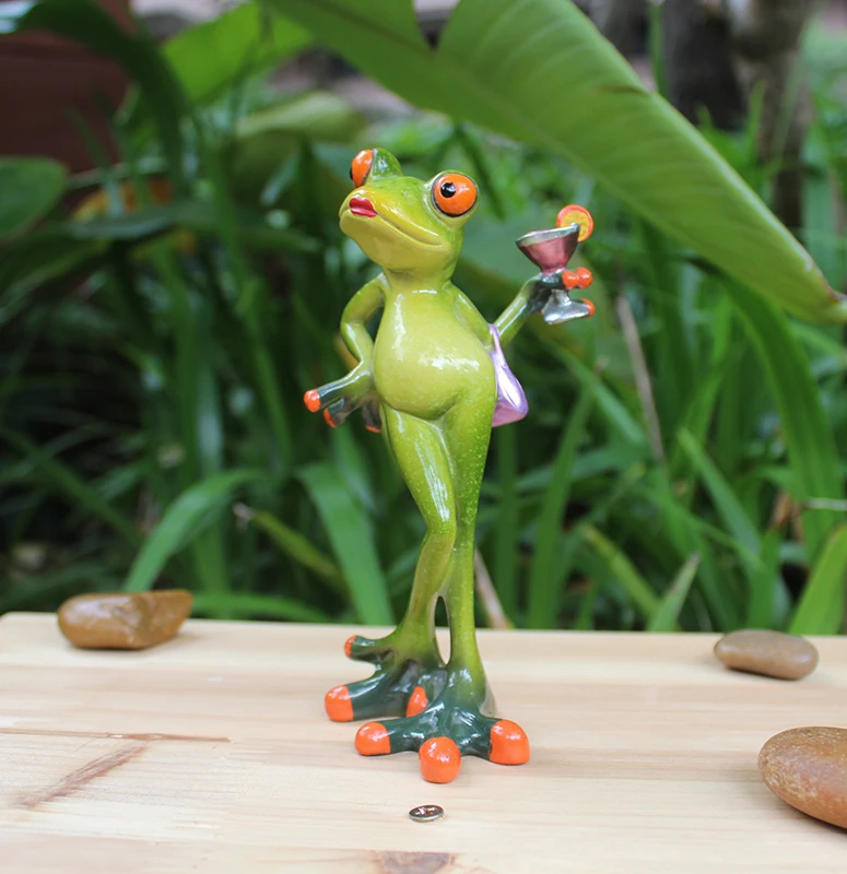 3D лягушка из смолы для творчества держала в руке напиток и сумку на фигурки