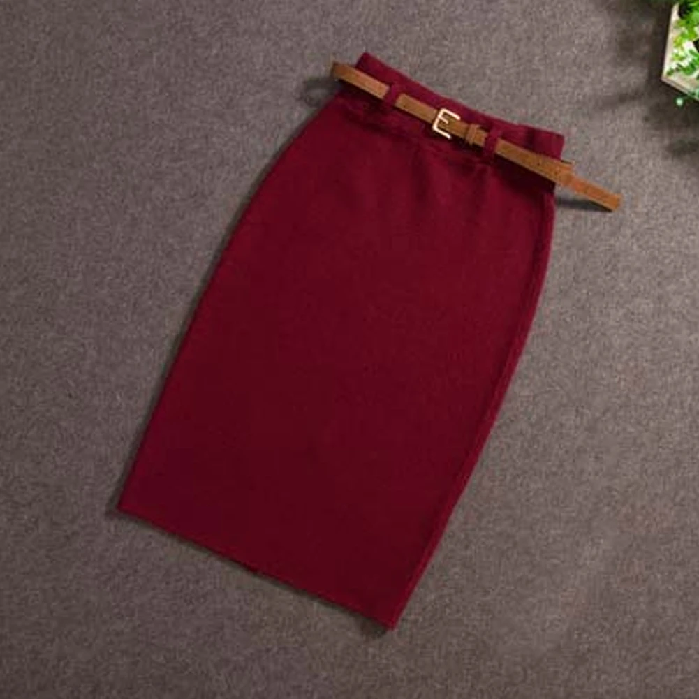 Высокая талия, эластичная юбка-карандаш, женские юбки футляр, лето, длина до колена, разрез сзади, для офиса, Saia A4 - Цвет: Красный