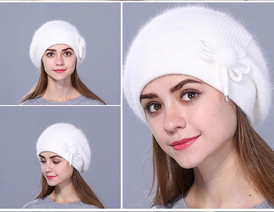 Xthree Зимний берет, шапка для женщин, вязаная шапка из кроличьего меха, берет для девочек, одноцветная Модная женская шапка хорошего качества