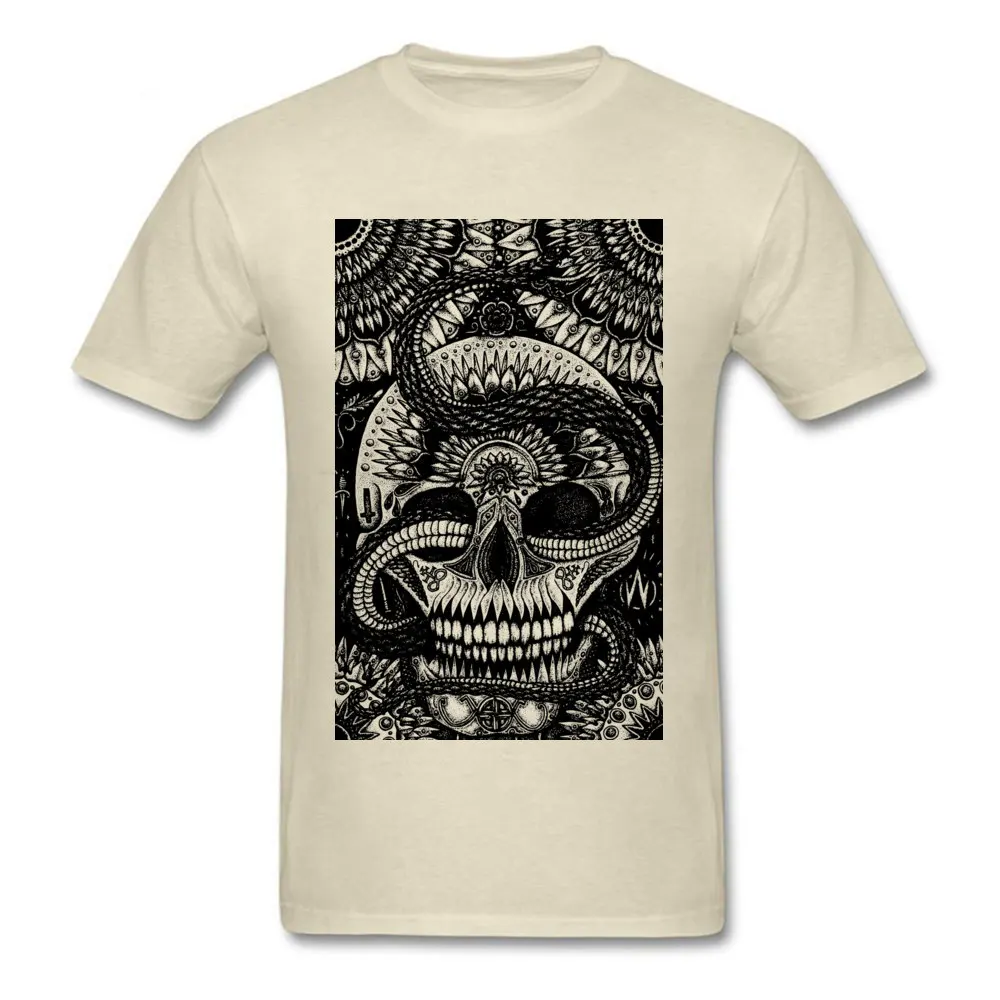  Men T Shirts Skull Snake Mandala Funny Tops & Tees Cotton Crewneck Short Sleeve Casual Tshirts April FOOL DAY Skull Snake Mandala beige