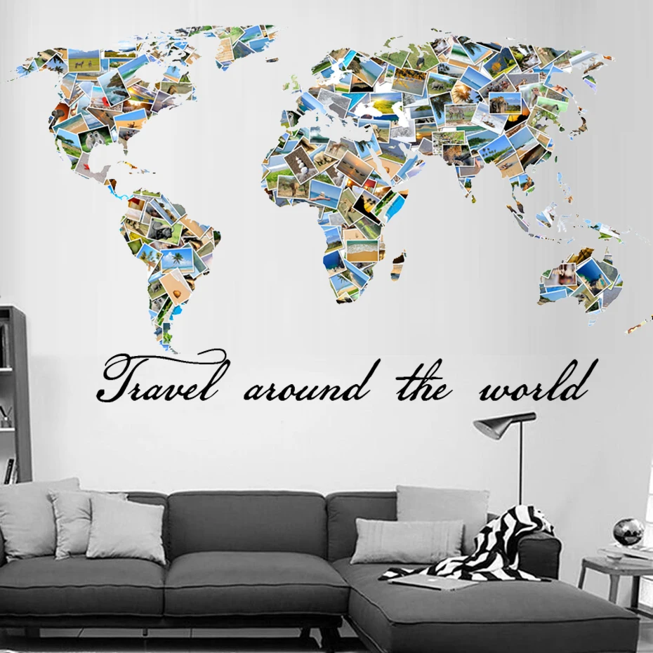 Color World American Map Wall Art Decals Removable Wallpaper For Fridge Home Decor Vinyl Wall Sticker For Office Study Bedroom  (1)