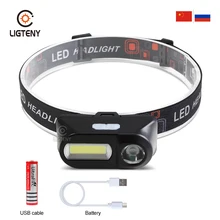 Ligteny светодиодный налобный фонарь зарядка через usb Интерфейс фонарик для езды на велосипеде 4-режим затемнения Головной фонарь Кемпинг Рыбалка фонарик