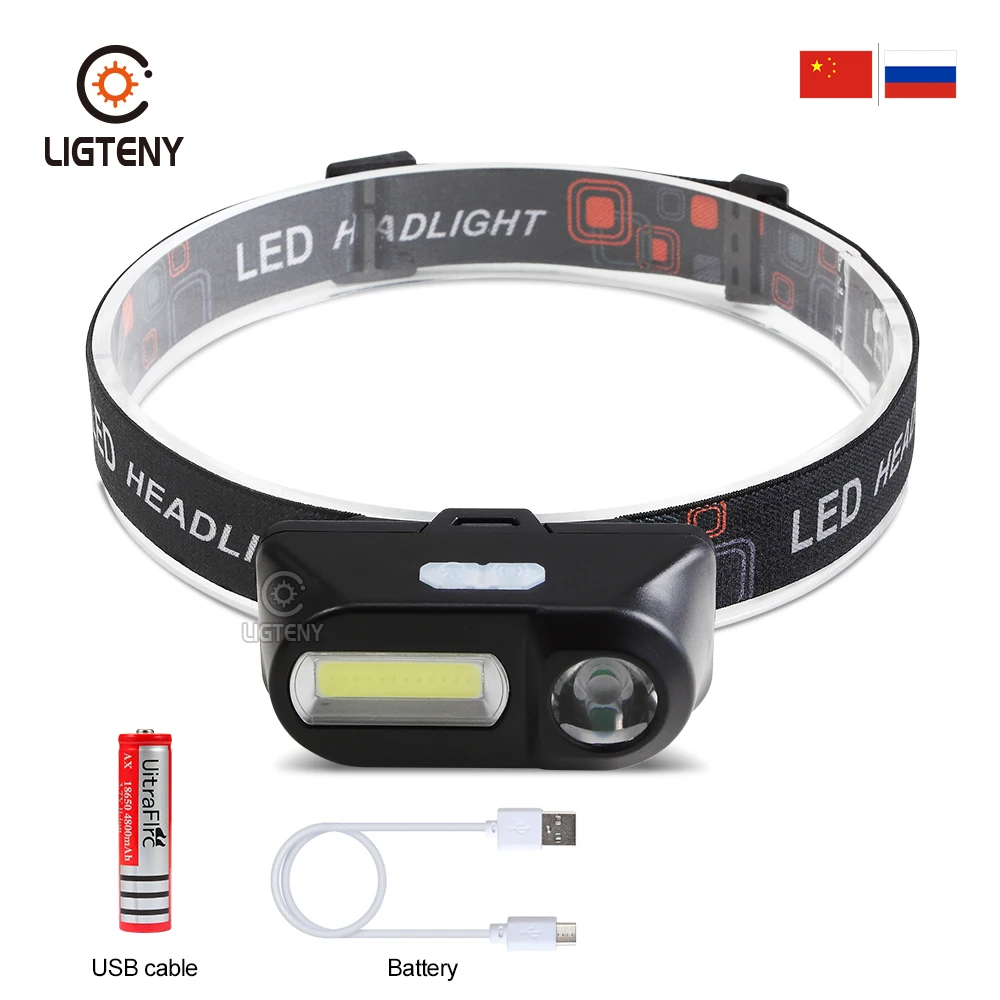 

Ligteny LED Headlamp USB Charging Interface Cycling Headlight 4-Mode Dimming Head Torch Camping Fishing Flashlight