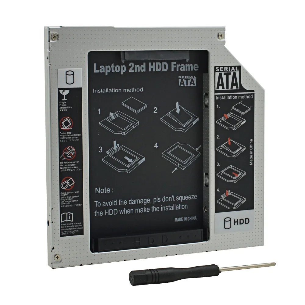  For Laptop ODD CD DVD ROM Optical Bay Aluminum Universal 2nd HDD Caddy 9.5mm IDE 2.5