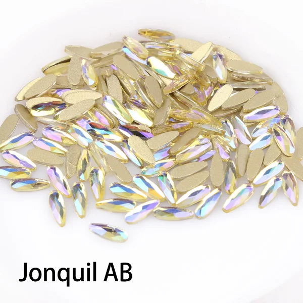 Flatback Water Drop 2x6mm 30/100pcs/lot Nails Art Rhinestone Colorful AB Stones For 3D Nail Art Decoration Free shipping - Цвет: Jonquil AB