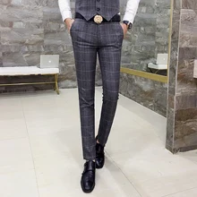 Классические мужские костюмные брюки размеры 5XL Slim Fit для мужчин s штаны для отдыха бизнес банкетный человек плед мотобрюки