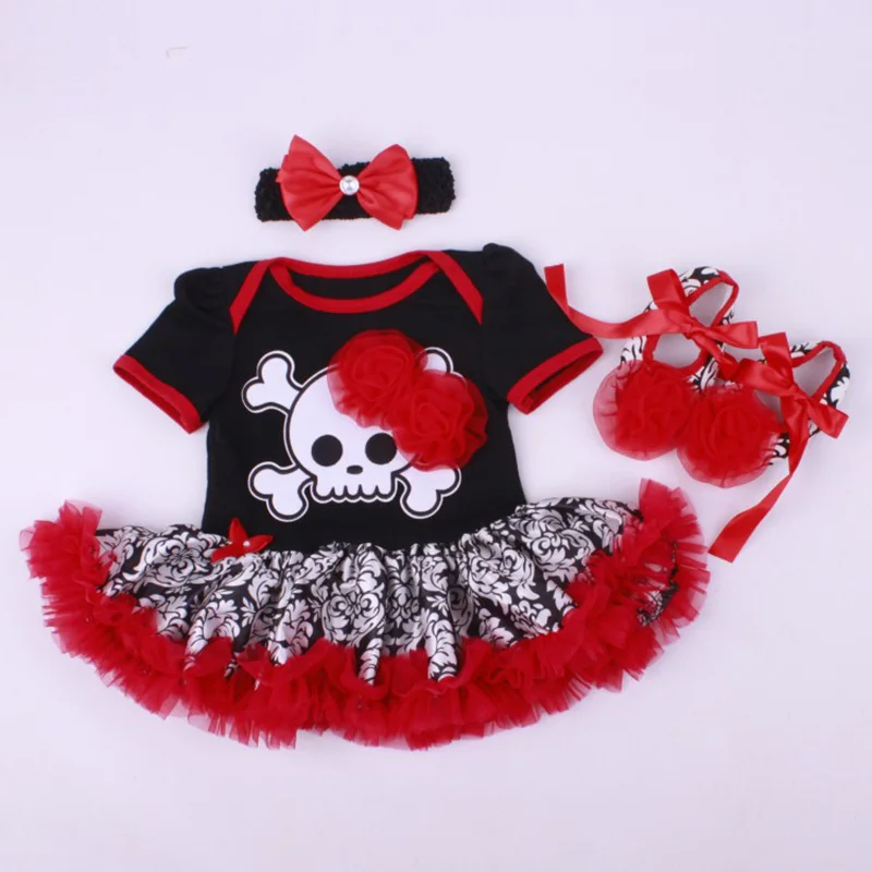Toddler Baby Girl Halloween Clothes Pumpkin Skull Ruffle Sleeve Romper Tops Striped Shorts Headband 3Pcs Outfit Set 