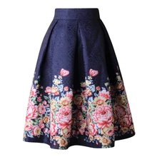 Женское голубое бальное плиссированное платье с цветочным принтом, юбка миди, Женская винтажная Цветочная юбка с высокой талией Saias, летняя женская юбка