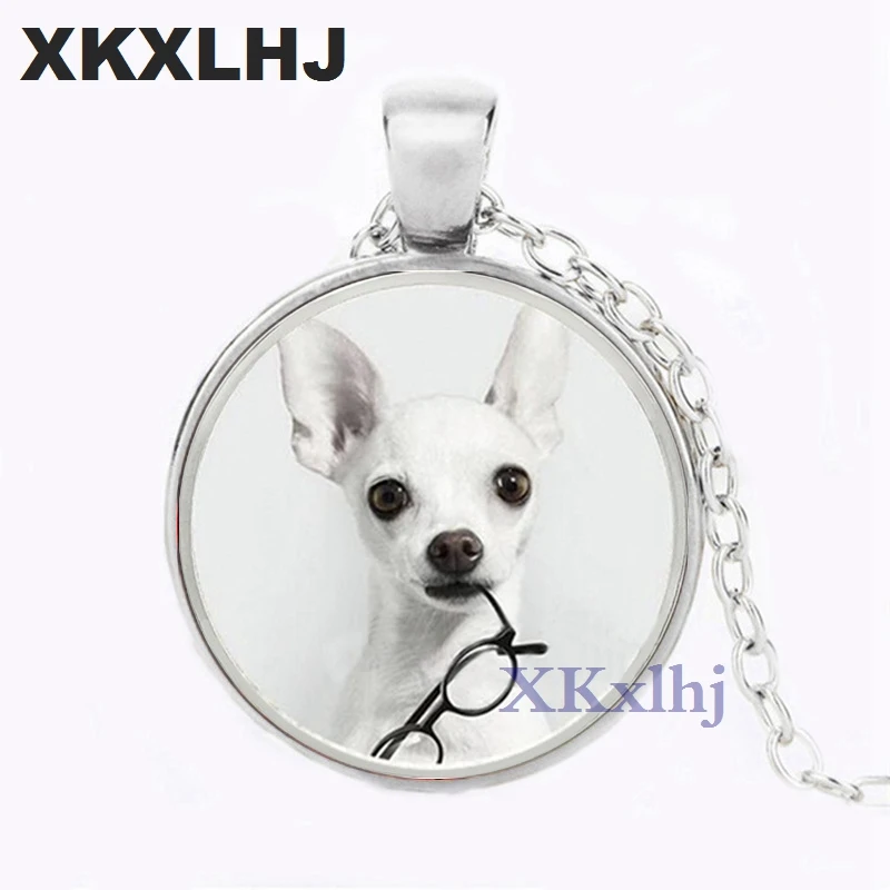 

XKXLHJ Cute Chihuahua Art Picture Pendant Necklace Glass Dome Dog Necklace Fashion Steampunk Jewelry for Women Gift