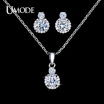 

UMODE Ladies Fashion Jewelry Set with 1 Pair of Lovely CZ Stud Earrings and 1 Elegant Divergent Chain Pendant Necklace US0027