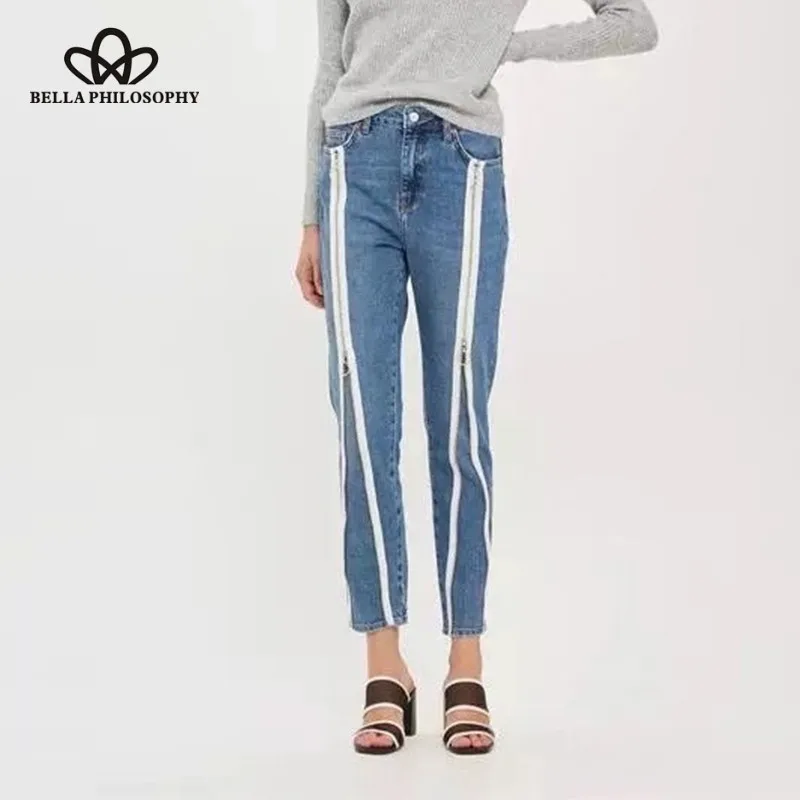 Wonder 2018 new summer casual skinny denim zipper panelled pencil pants highstreet patchwork fashion  slim jeans blue bottoms
