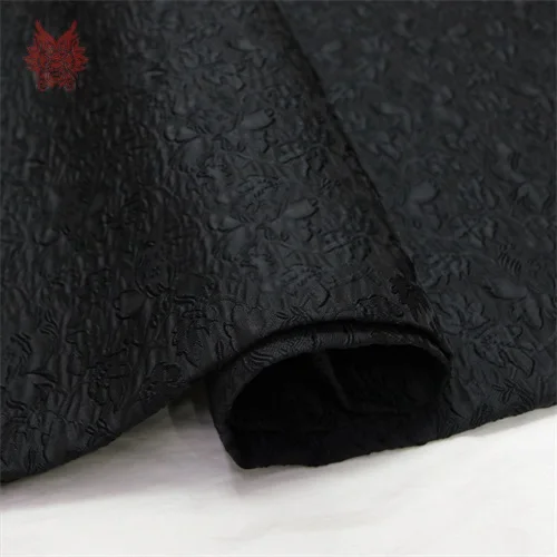 Американский стиль Черный абрикос 3D Рельефный цветочный жаккард парча ткань для платья пальто tecidos stoffen tissu SP4728 - Цвет: Black per pic