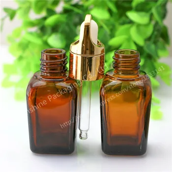 

Free Shipping 20 X 25ml Square Amber Glass Essential Oil Bottle With Dropper High Quality 25cc Amber Glass Dropper Bottle